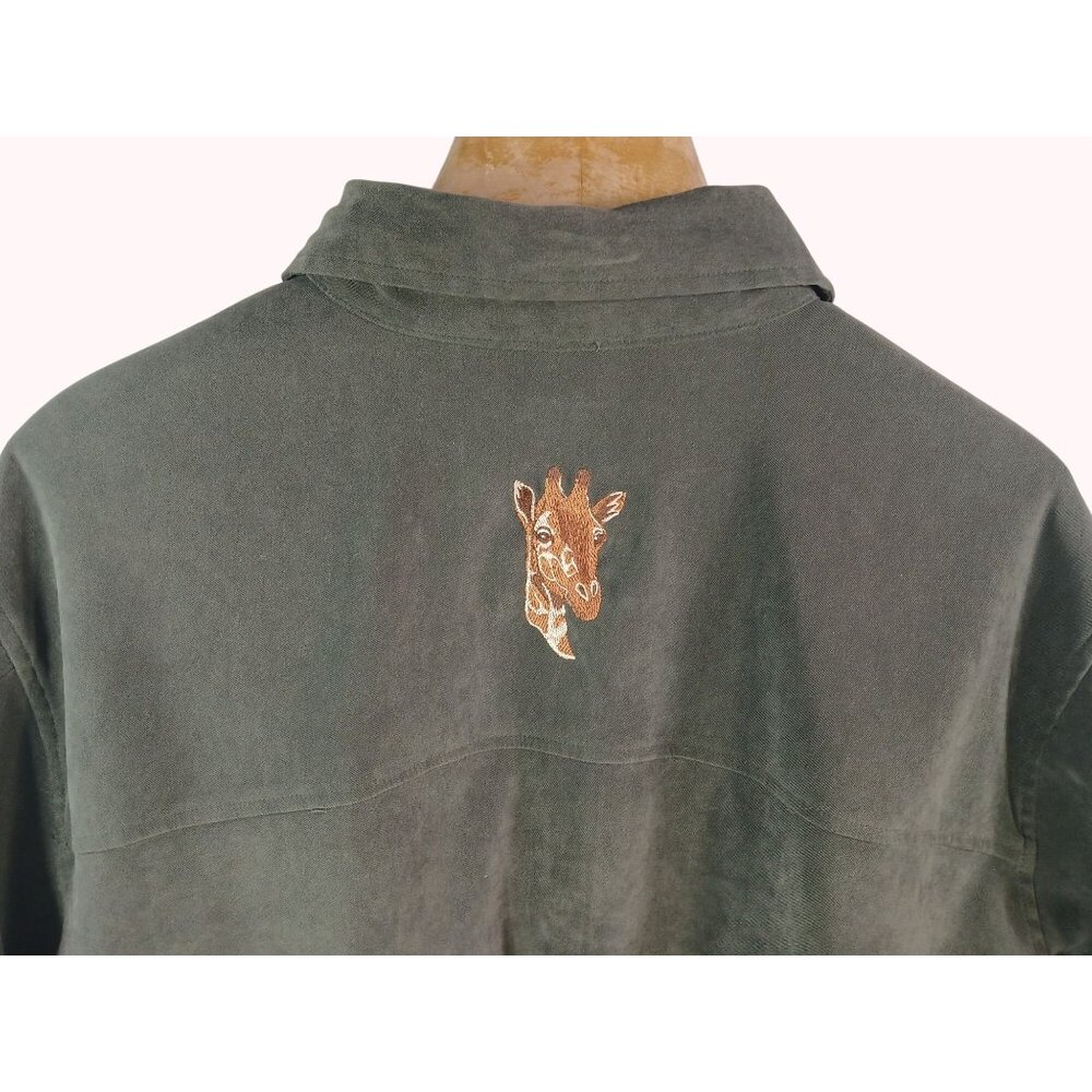 Vintage 90s Quacker Factory Giraffe Embroidered Button Up Shirt Size 2X Shacket - Picture 7 of 11